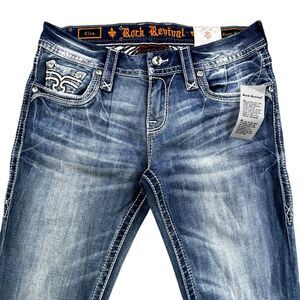 Rock Revival Easy Boot Jeans Womens 27 /32 ( Fits 30x32) Relaxed Embroidered NEW